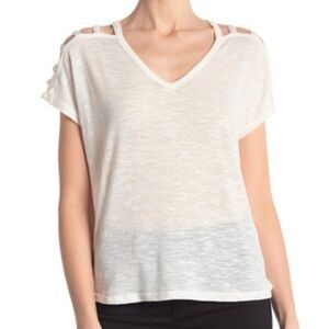 Poof Burnout Knit Cutout Cold Shoulder Top